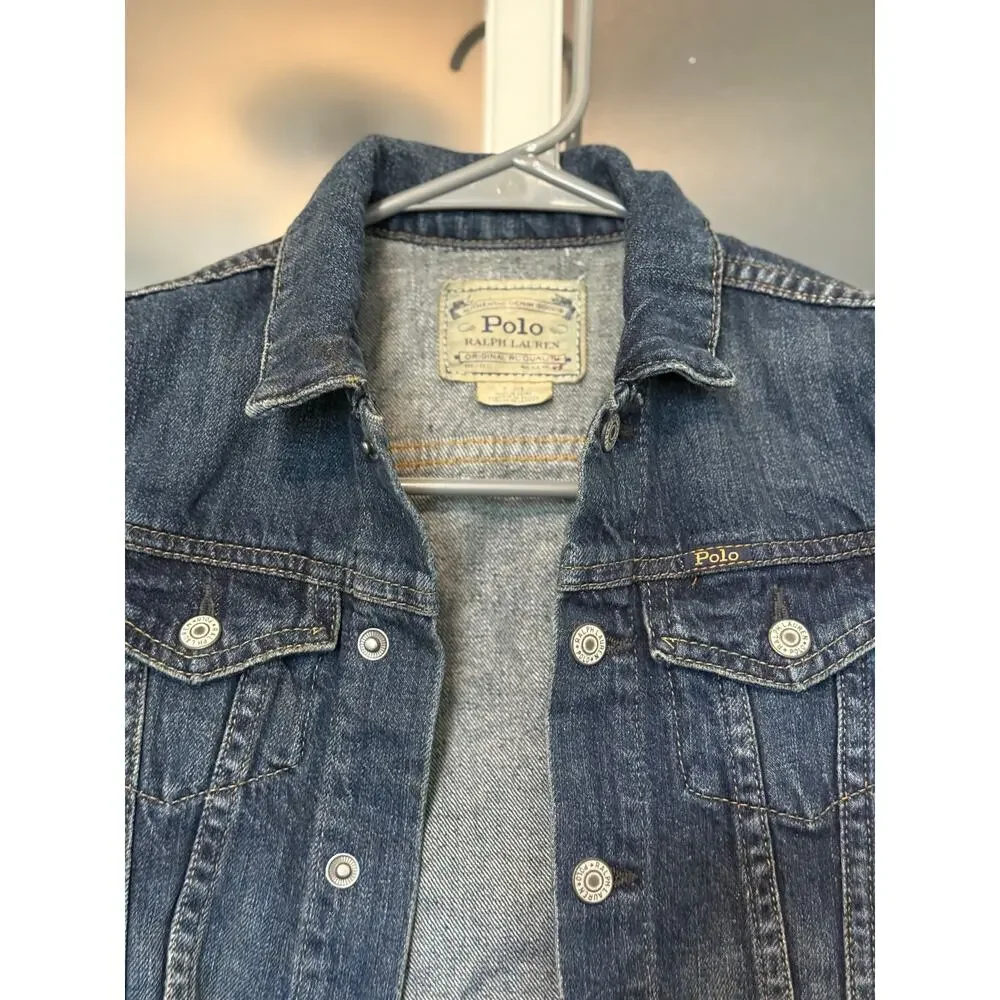 Ralph Lauren Denim Trucker Jacket boys size 5 American Flag patch